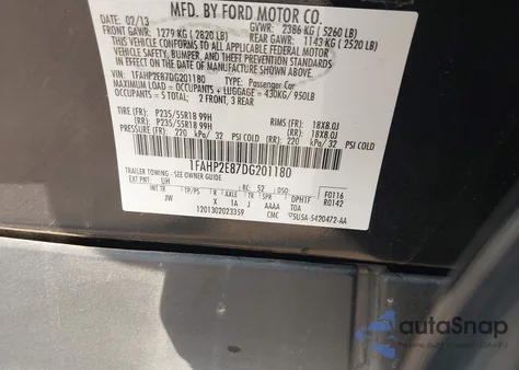 2013 Ford Taurus Sel z USA, uszkodzony, nr VIN 1FAHP2E87DG201180